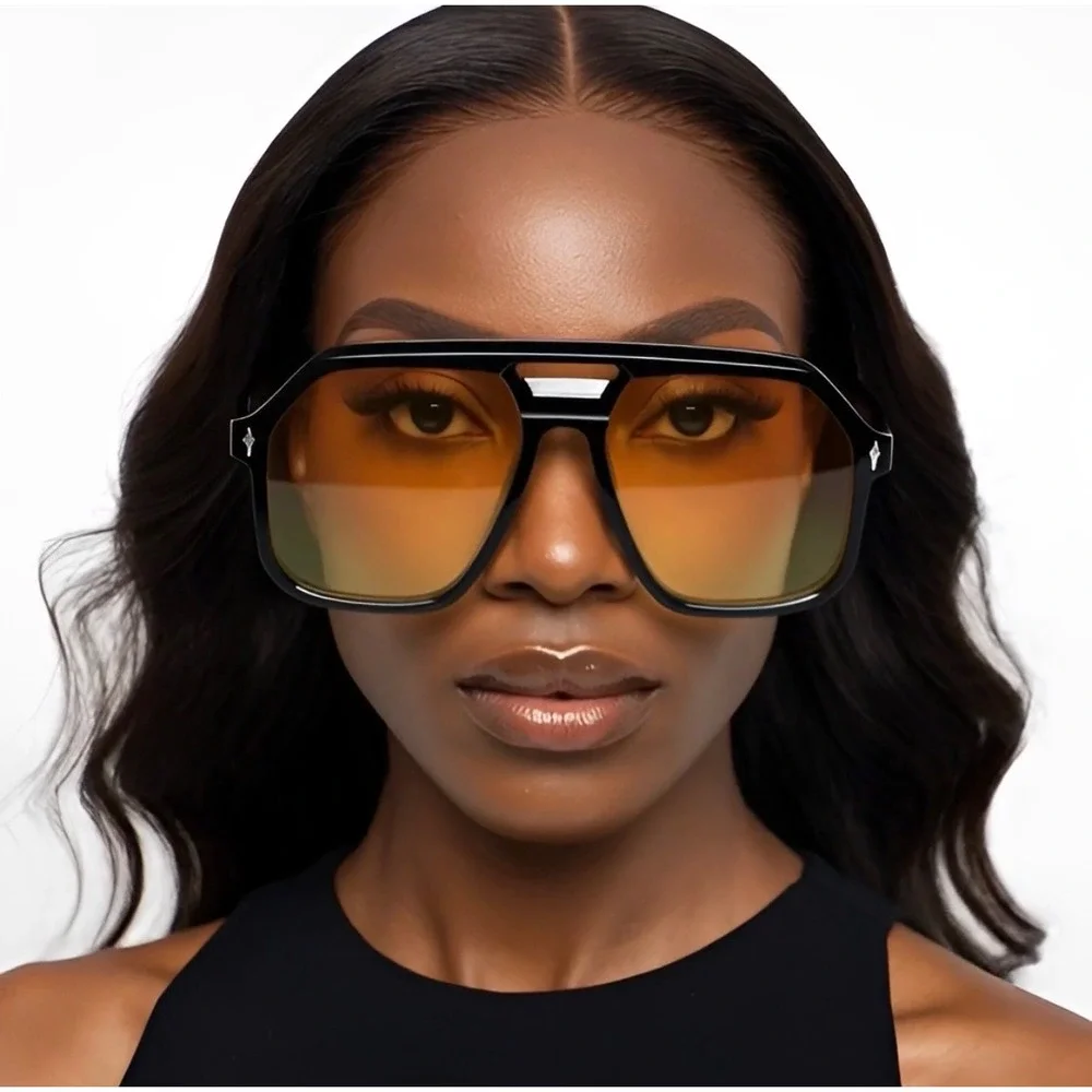 Oversized Aviator Sunglasses Women Yellow Orange Gradient Lens Retro Vintage XXL
